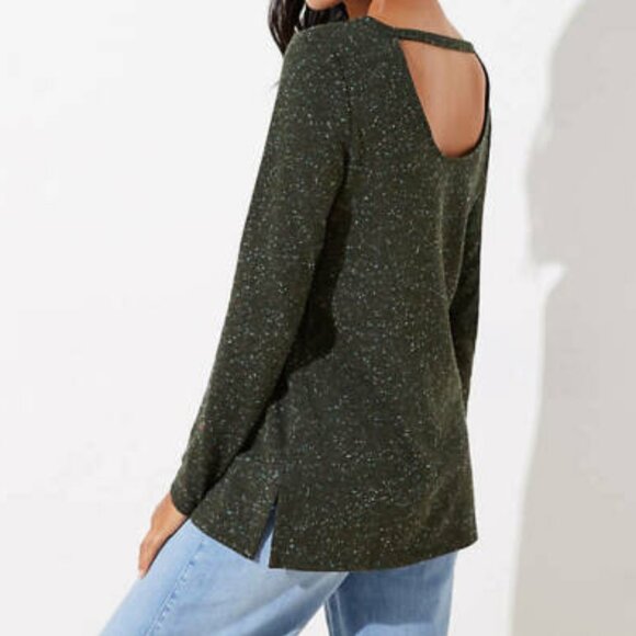 LOFT Cutout Back Tunic Top Sweater - Olive Green Melange - Size XS - Picture 3 of 7